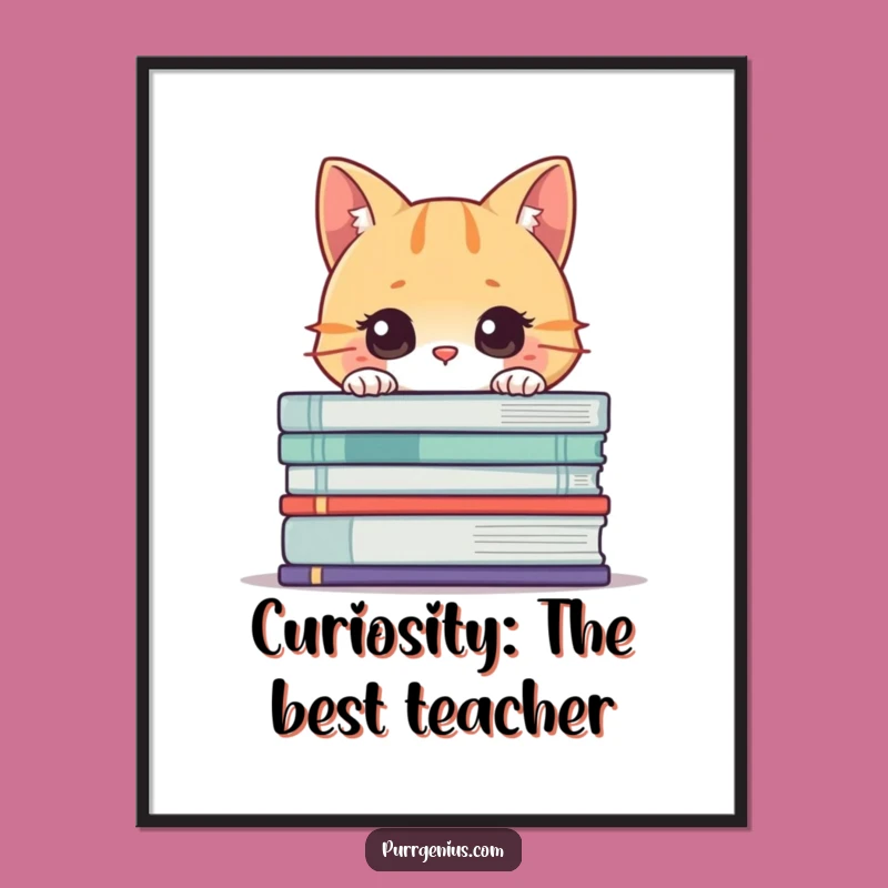 Funny Free Printable Wall Art: Curious Cat Behind Books Humorous Downloadable Art