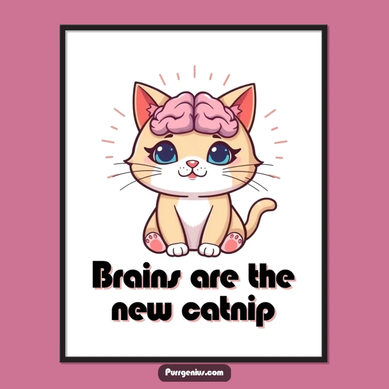 Funny Free Printable Wall Art: Genius Cat Brain Downloadable Art Gift