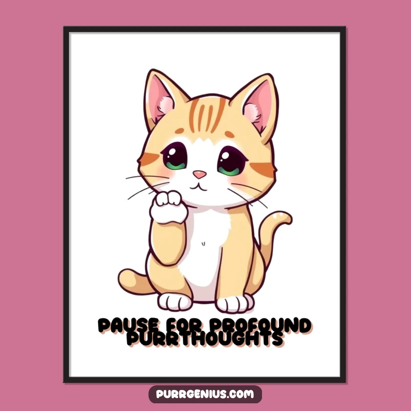 Funny Free Printable Wall Art: Pondering Cat Downloadable Art Gift