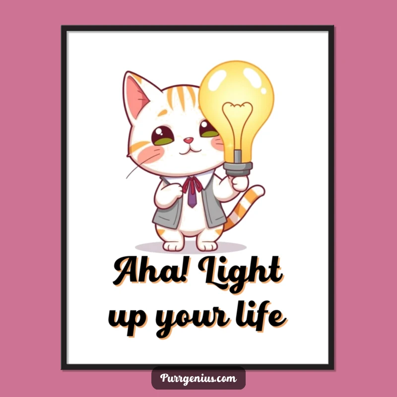 Funny Free Printable Wall Art: Smart Cat Lightbulb Humorous Downloadable Art