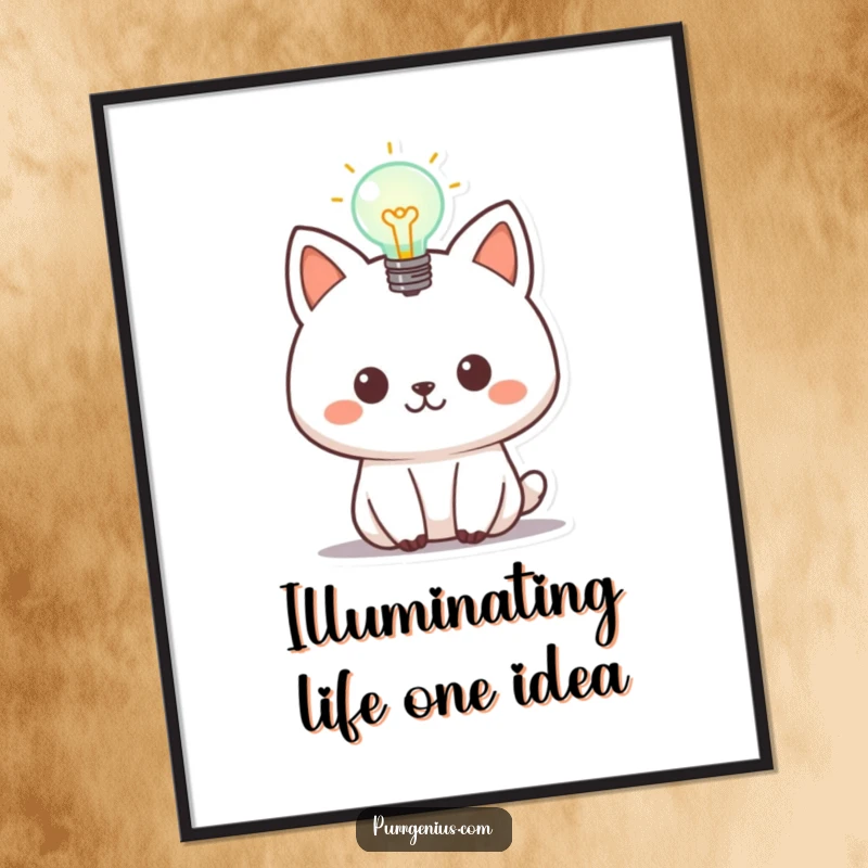 Funny Free Printable Wall Art: An animal character with a brightly glowing lightbulb appearing overhead, symbolizing inspiration.