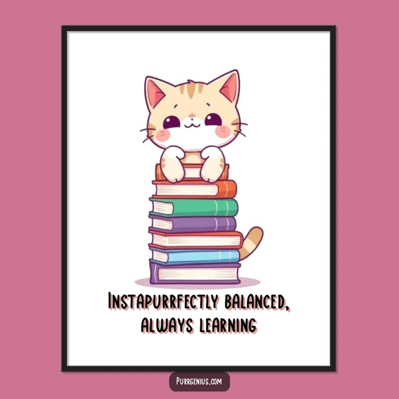 Funny Free Printable Wall Art: Cat Stacking Books, Humorous Downloadable Art for Home Decor