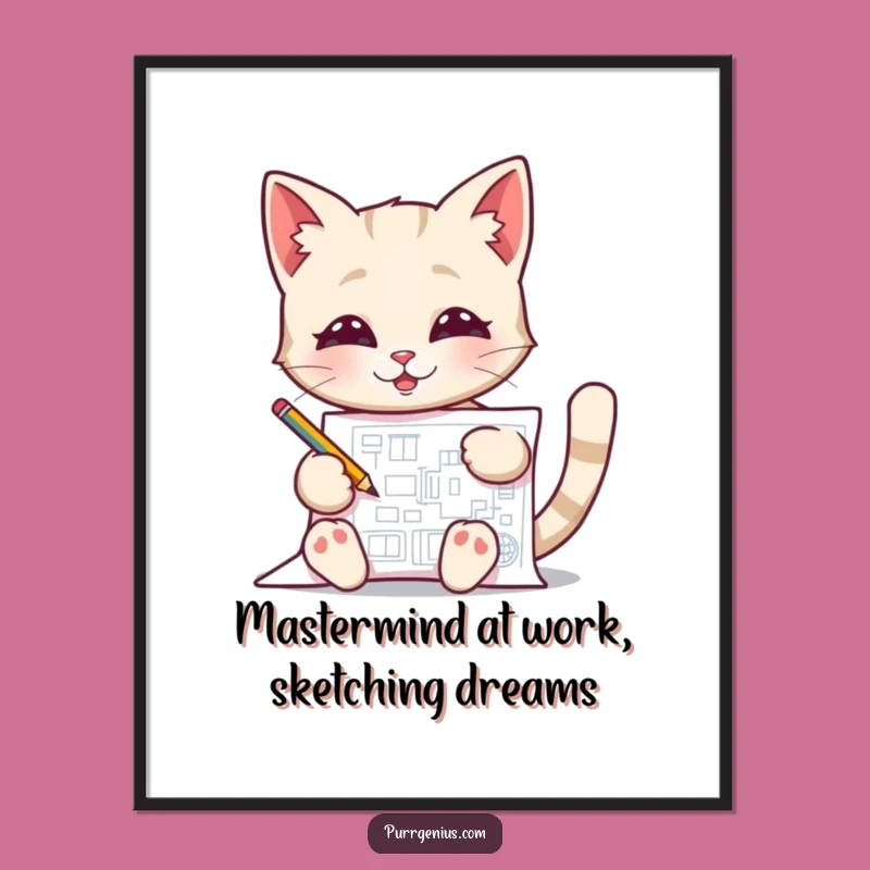 Free Printable Wall Art: Genius Cat Blueprint Downloadable Art for Thinkers