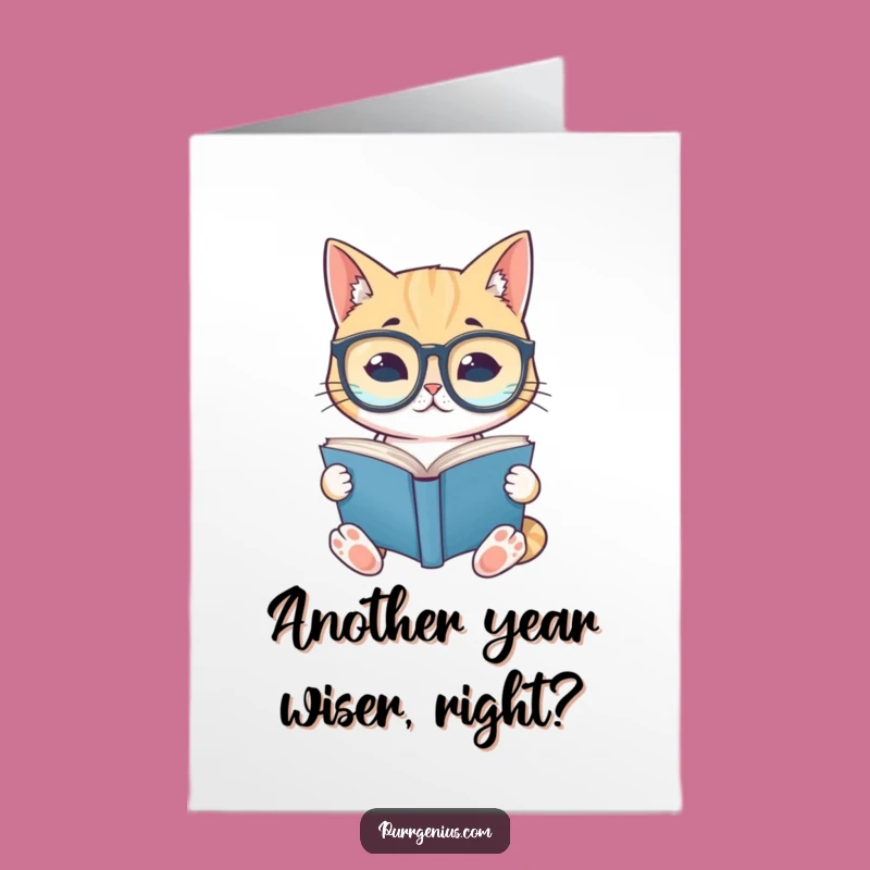 Free Printable Birthday Card: Wise Cat Reader, Humorous Downloadable Gift for Book Lovers