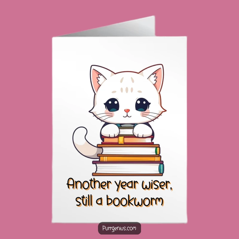 Free Printable Birthday Card: Brainy Cat Scholar, Funny Downloadable Gift for Book Lovers