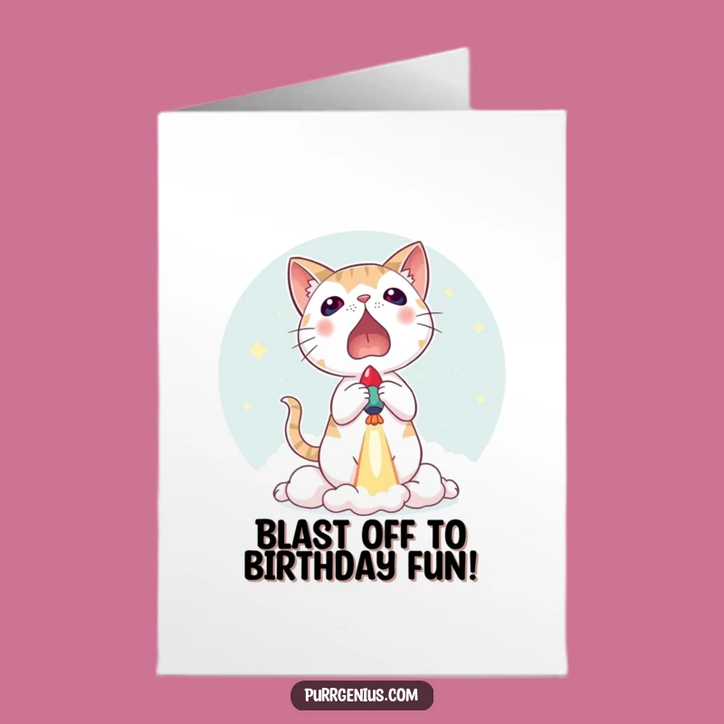 Free Printable Funny Cat Rocket Birthday Card - Blast Off Downloadable Gift