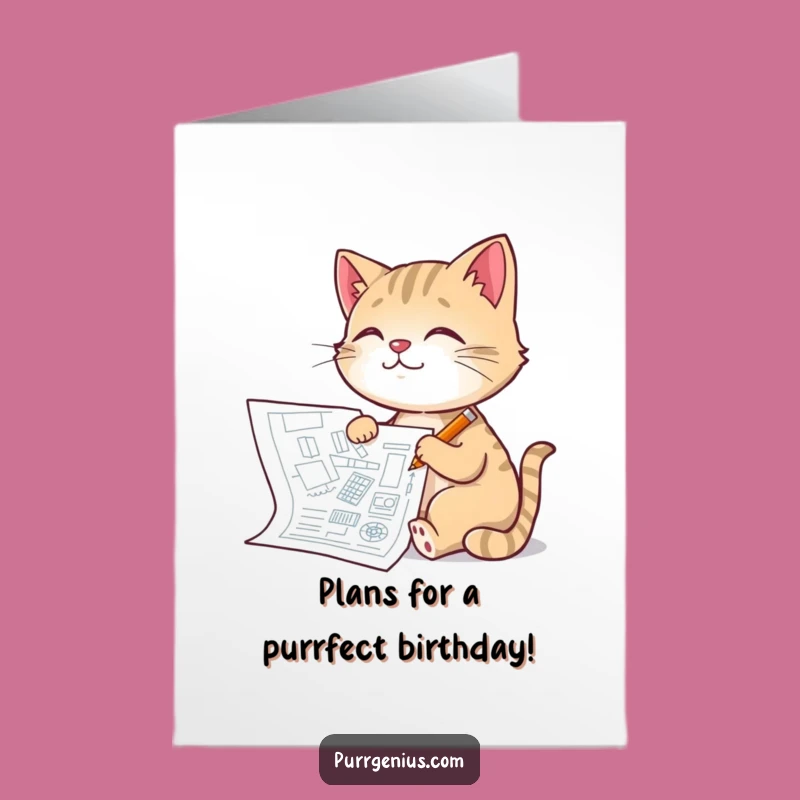 Free Printable Architect Cat Birthday Card - Funny Downloadable Gift for Planners