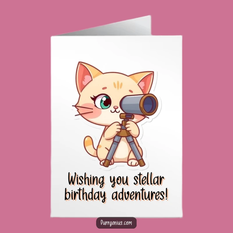 Free Printable Birthday Card: Curious Cat Telescope, Funny Downloadable Gift for Explorers