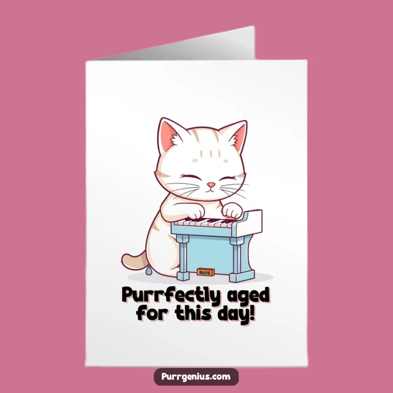 Free Printable Birthday Card: Funny Cat Pianist Plays a Tune - Downloadable Gift
