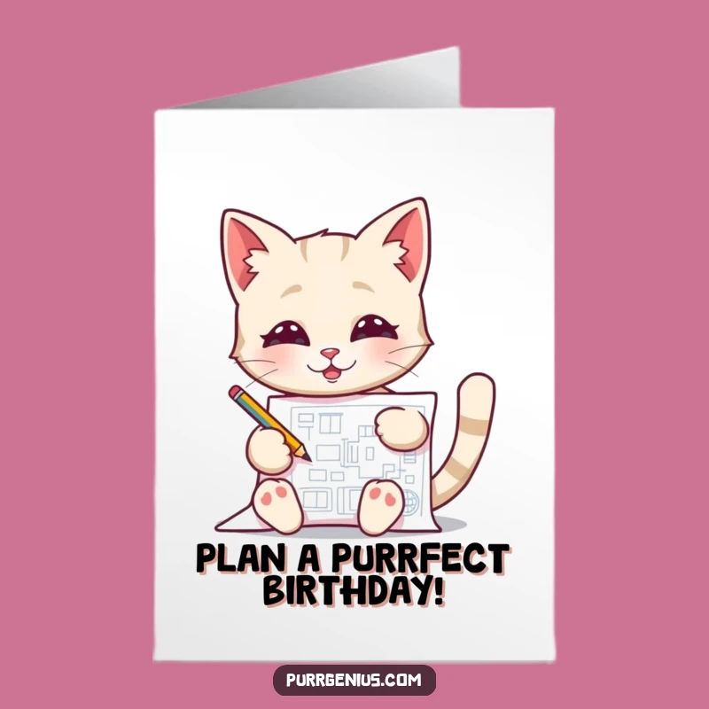 Free Printable Birthday Card: Genius Cat Blueprint Downloadable Gift for Smarties