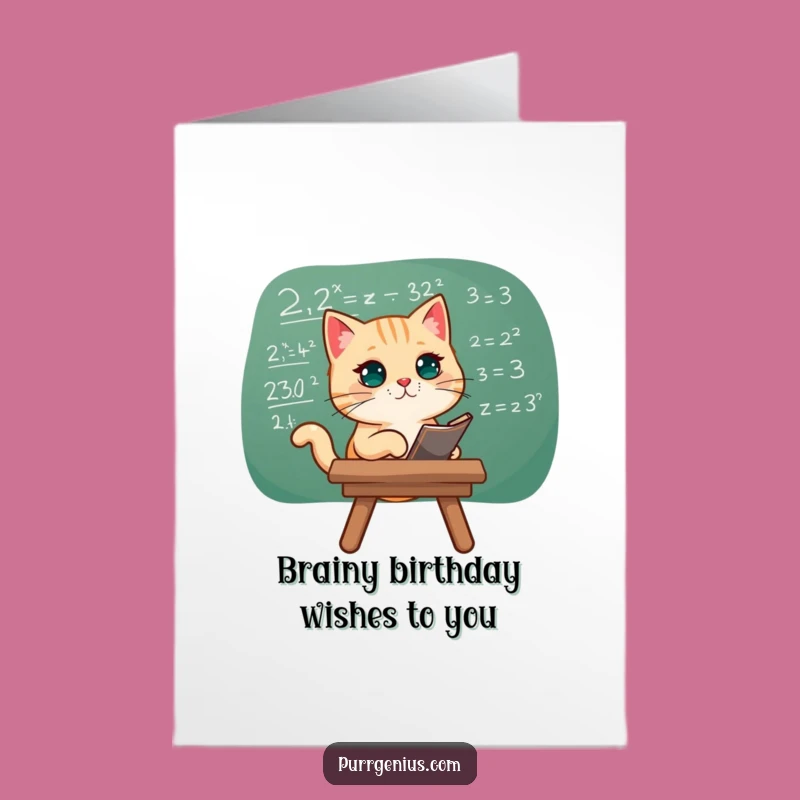 Free Printable Birthday Card: Genius Cat Solving Equation Funny Downloadable Gift