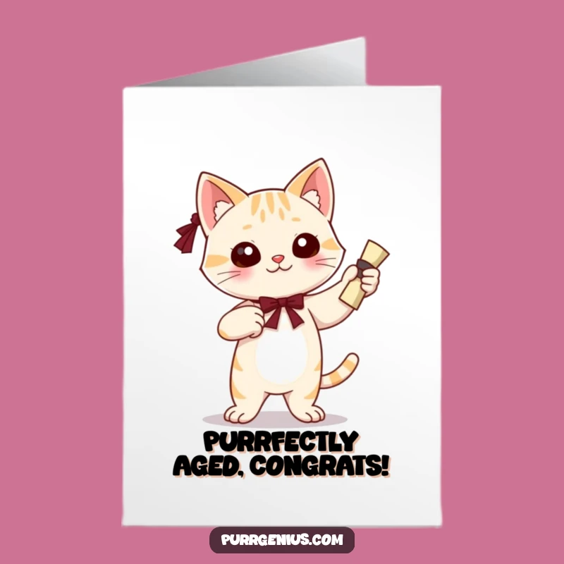 Free Printable Birthday Card: Grad Cat Character, Funny Downloadable Design for Celebrating Achievements
