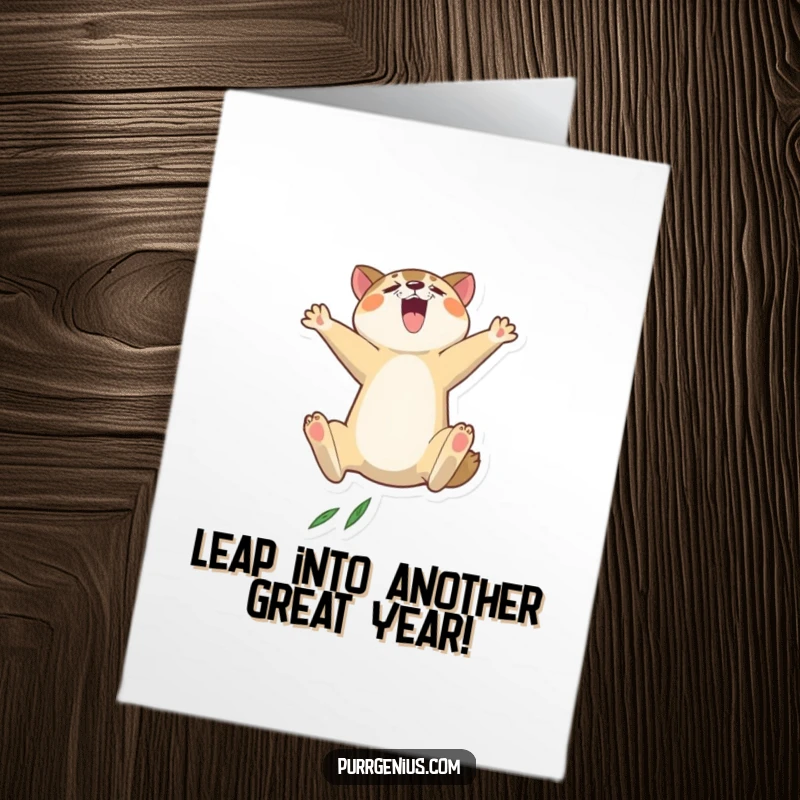 Funny Free Printable Birthday Card: An animal character dramatically leaping high in the air, full of birthday joy.