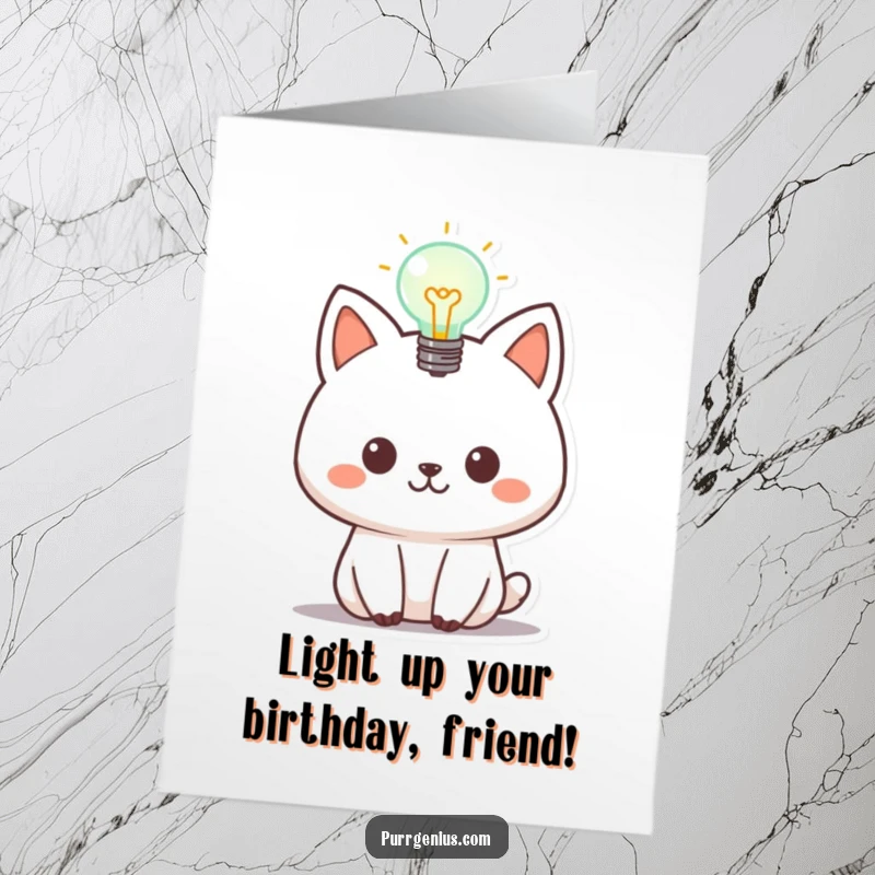Funny Free Printable Birthday Card: An animal character has a brilliant lightbulb idea appear overhead, perfect for birthdays.