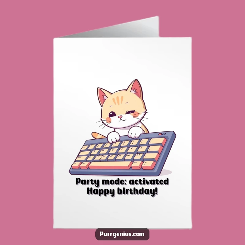 Free Printable Funny Cat Keyboard Birthday Card - Tech Humor Downloadable Gift