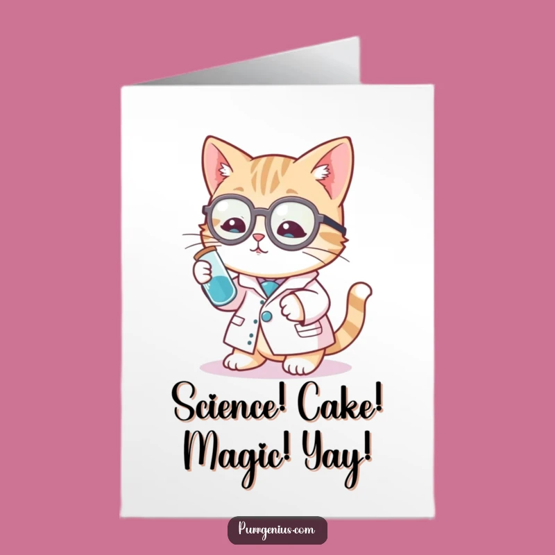 Free Printable Funny Cat Scientist Birthday Card - DIY Downloadable Gift