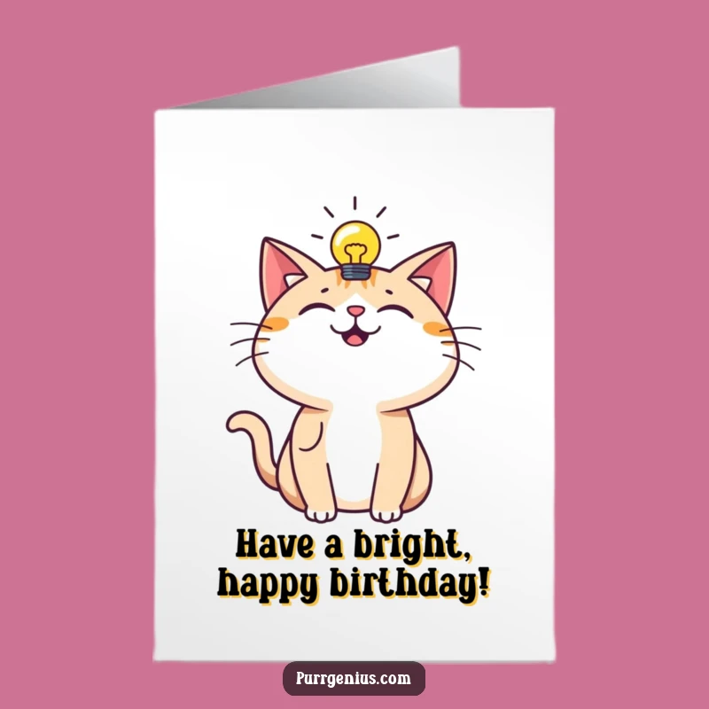 Free Printable Birthday Card: Lightbulb Cat, Funny Downloadable Gift for Bright Ideas