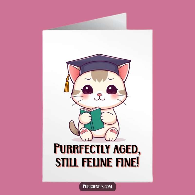 Free Printable Kawaii Cat Graduation Birthday Card: Funny Downloadable Gift for Cat Lovers