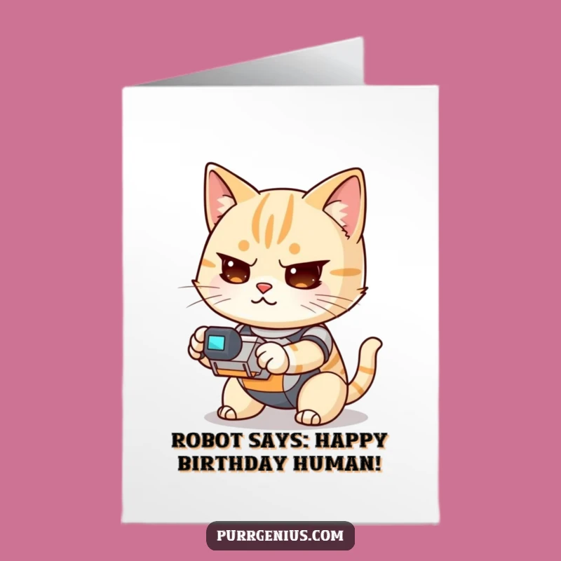 Free Printable Kawaii Cat Robot Birthday Card - Funny Downloadable DIY Gift