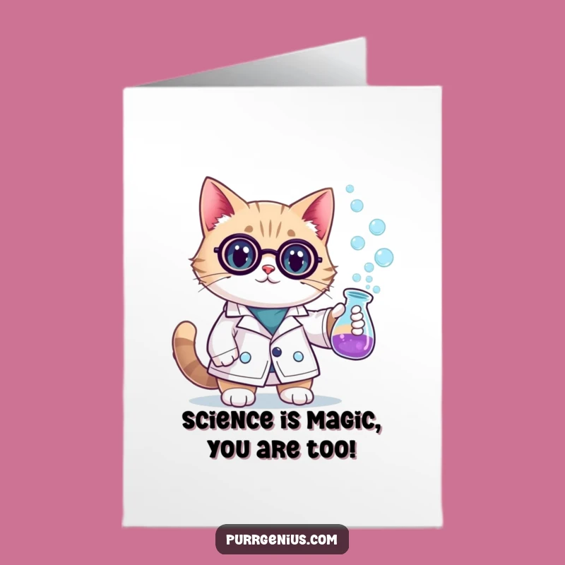 Free Printable Funny Cat Scientist Birthday Card - Hilarious Lab Coat Downloadable Gift