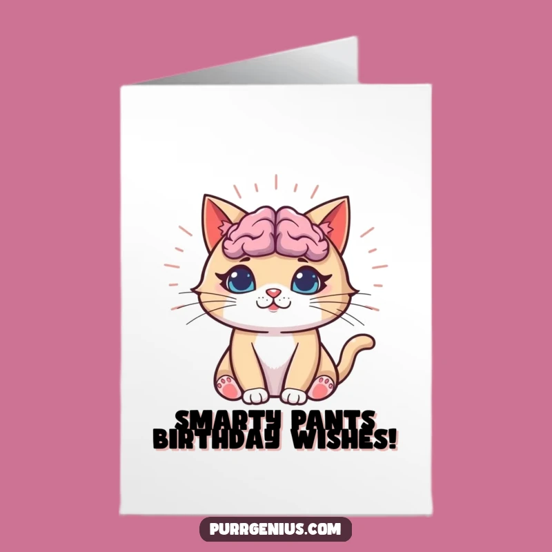 Free Printable Birthday Card: Smart Cat Brain Genius Funny Gift