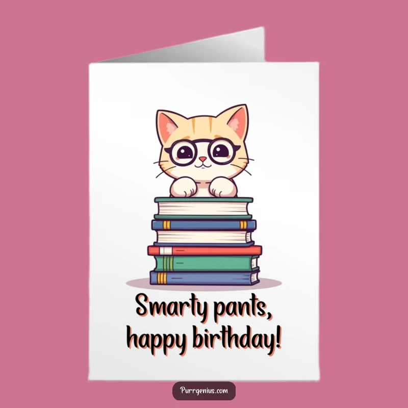 Free Printable Funny Cat Birthday Card: Smarty Cat Balancing Books Downloadable Gift
