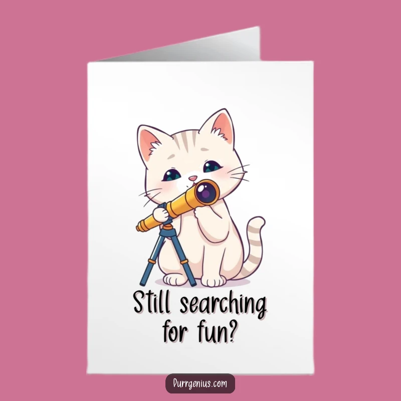 Free Printable Birthday Card: Funny Cat with Telescope, Hilarious Downloadable Gift
