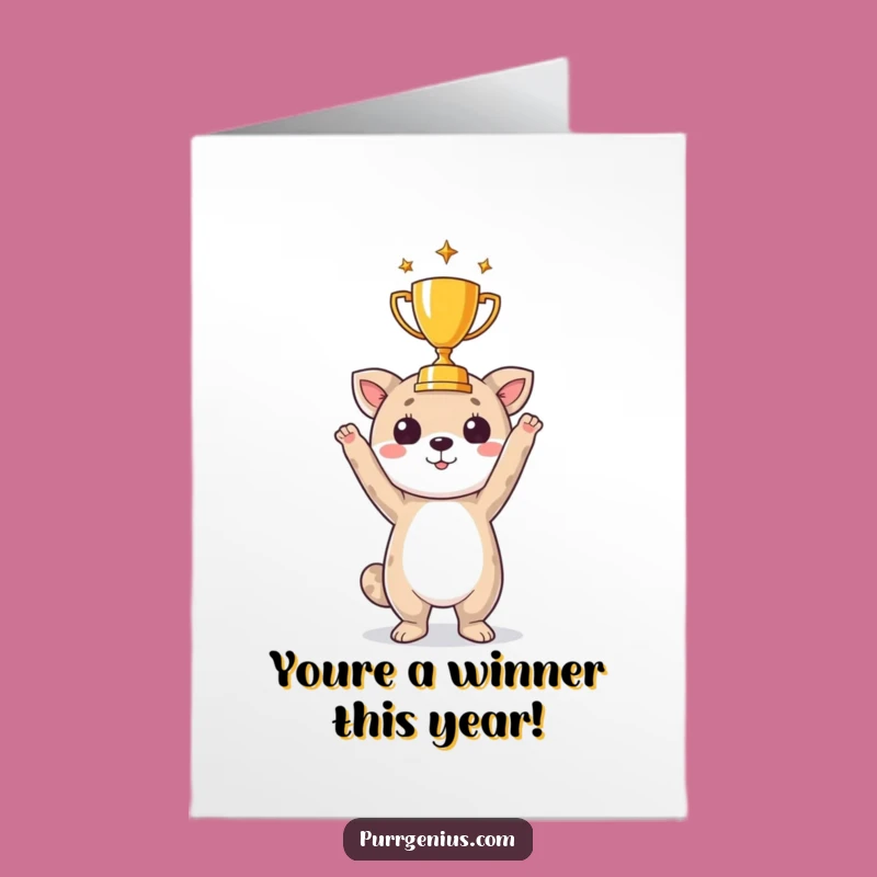 Free Printable Birthday Card: Animal Winner Trophy Surprise Downloadable Gift