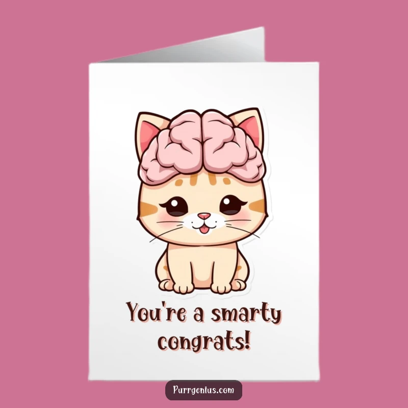 Free Printable Congrats Card: Big Brain Cat - Smart & Funny Downloadable Gift