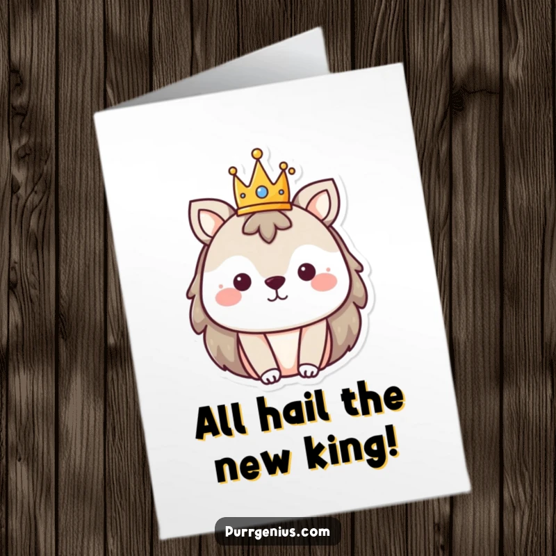 Funny Free Printable Congratulations Card: An animal character proudly wears a tiny crown, celebrating their magnificent win.