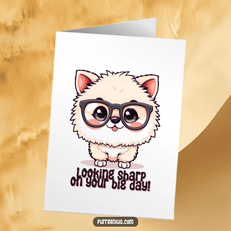 Funny Free Printable Congratulations Card: A fluffy animal character sporting oversized spectacles, conveying intelligence and success.