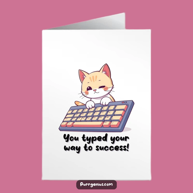 Free Printable Funny Cat Keyboard Congrats Card - Tech Success Downloadable Gift