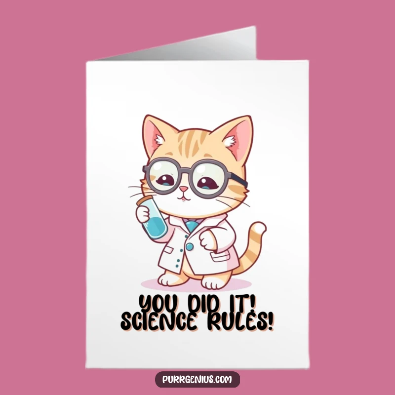 Free Printable Funny Cat Scientist Congrats Card - DIY Downloadable Gift