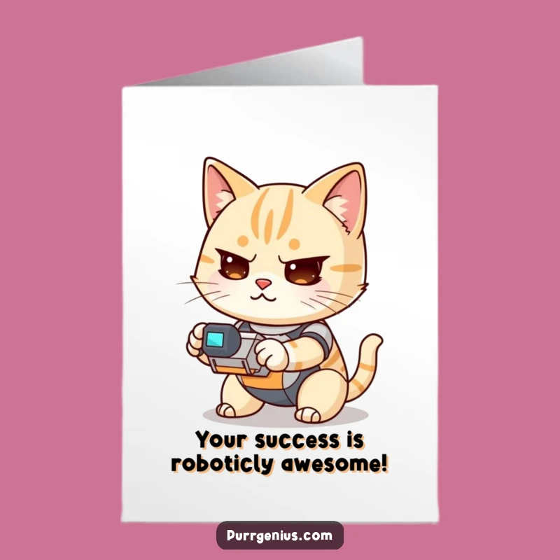 Free Printable Kawaii Cat Robot Congrats Card - Funny Downloadable DIY Gift