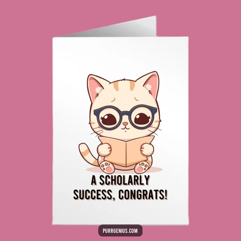 Free Printable Kawaii Cat Scholar Congrats Card: Funny Downloadable Gift for Clever People