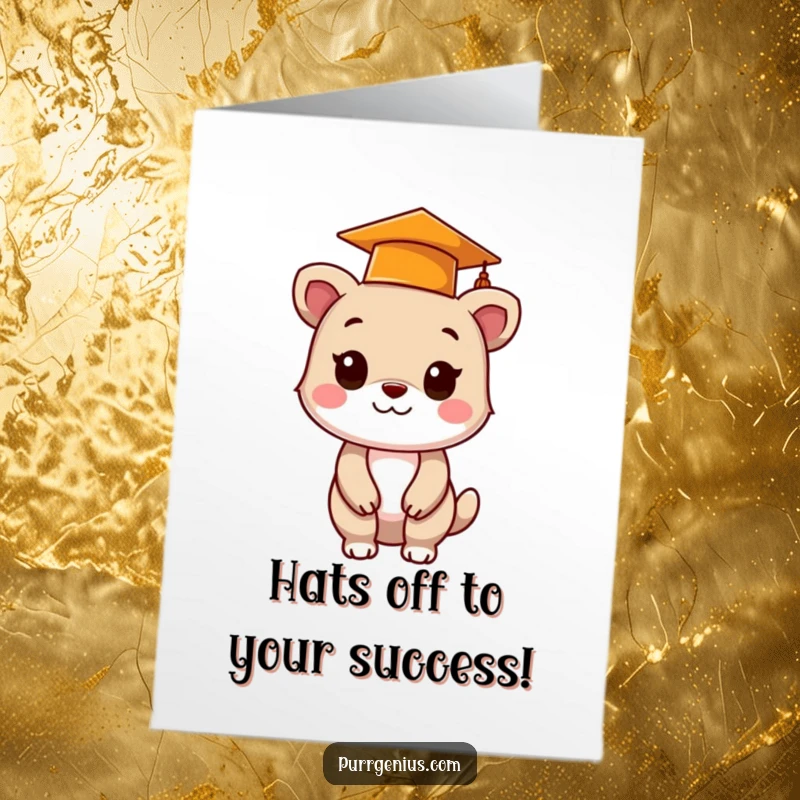 Funny Free Printable Congratulations Card: A cute animal character dons a tiny graduation cap, celebrating academic success.