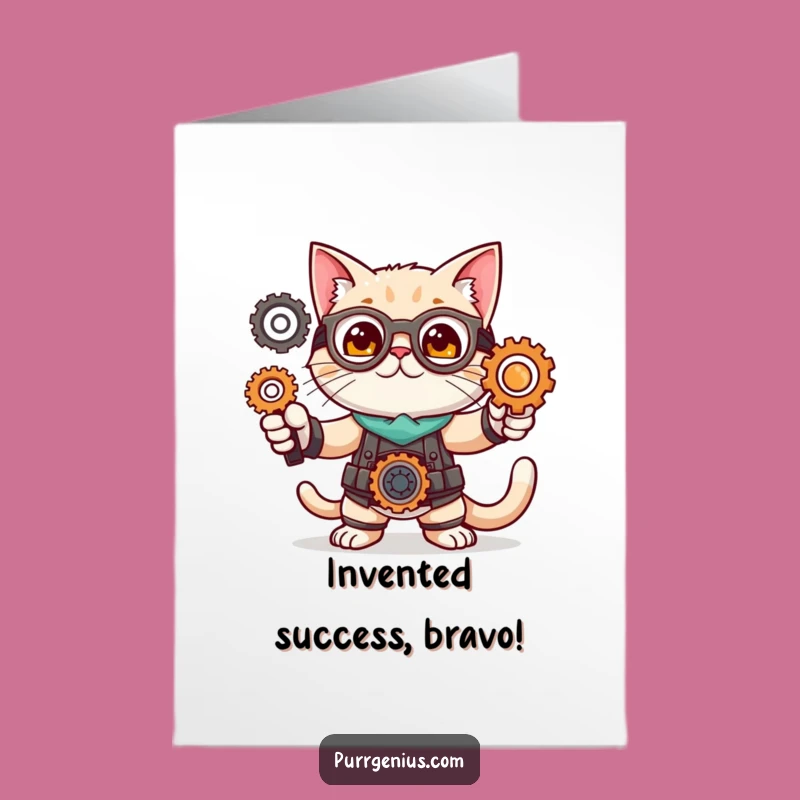 Free Printable Congrats Card: Inventor Cat Triumph, Ideal Downloadable Gift!