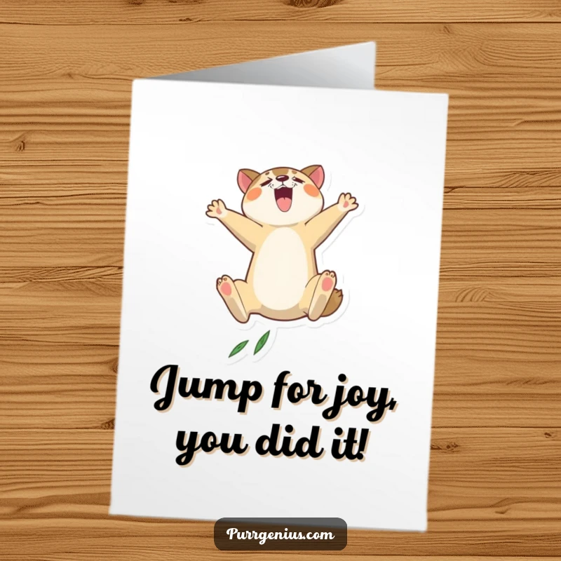 Funny Free Printable Congratulations Card: An animal character performs a dramatic, high leap, celebrating success and achievement.