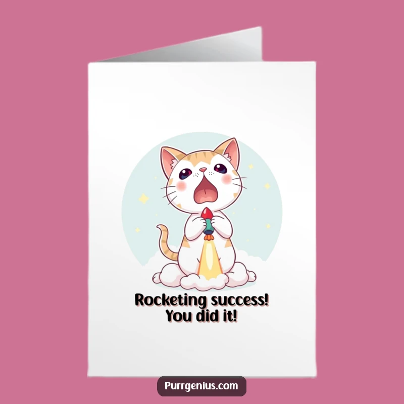 Free Printable Funny Cat Rocket Congrats Card - Exciting Downloadable Gift