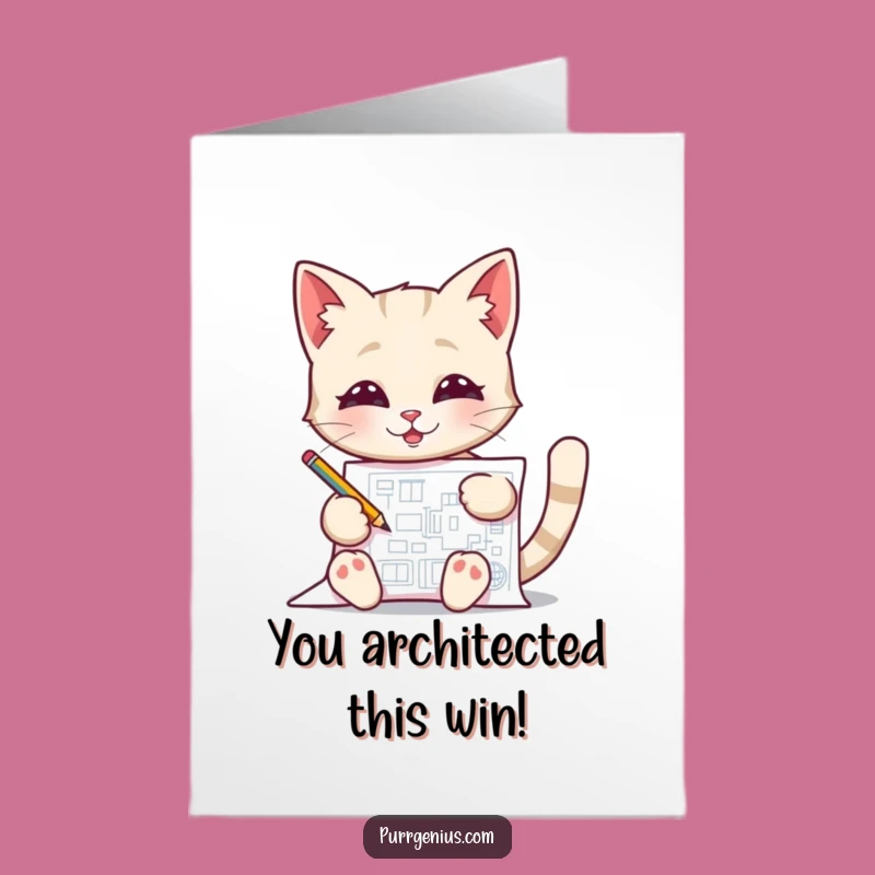 Free Printable Congrats Card: Smart Cat Blueprint Downloadable Gift for Achievers