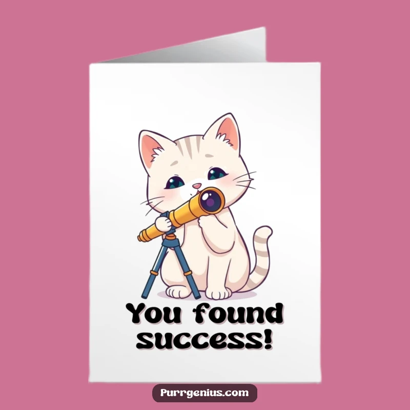 Free Printable Congrats Card: Funny Cat Telescope Observation, Downloadable Achievement Gift