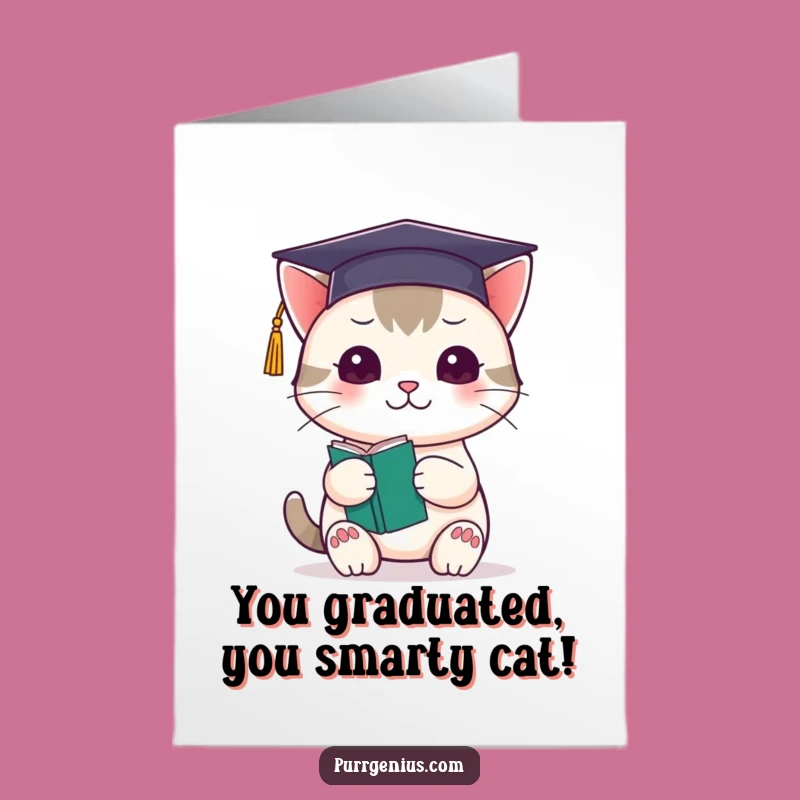 Free Printable Kawaii Graduation Cat Card: Funny Congratulations Downloadable Gift for Achievers