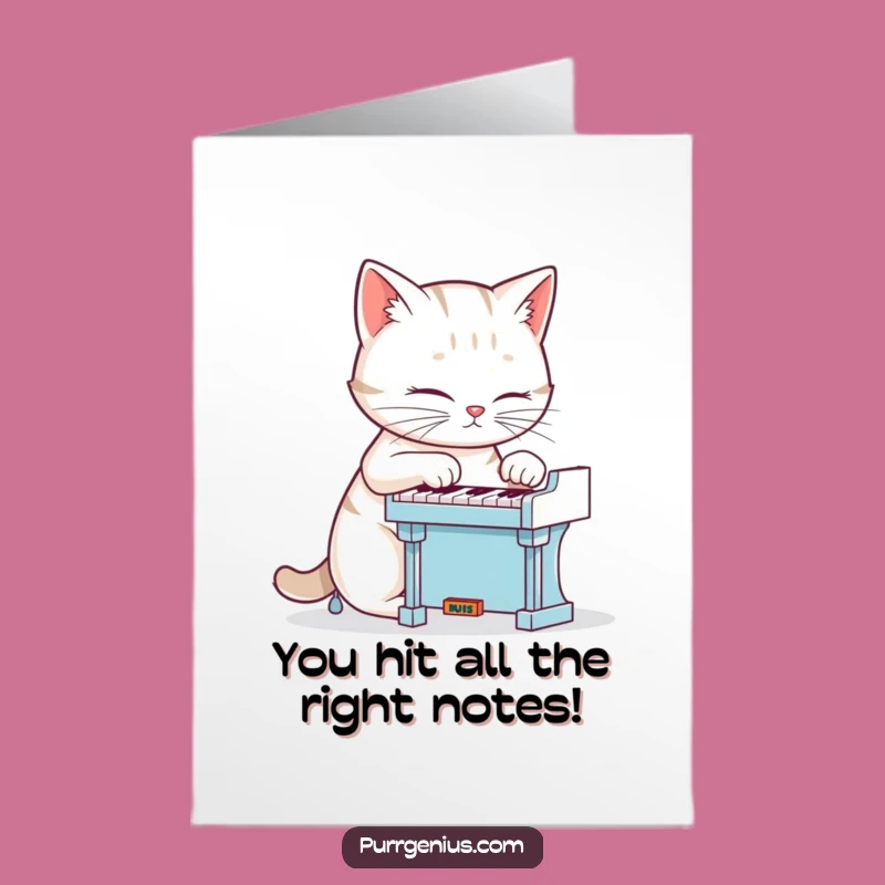 Free Printable Congrats Card: Cat Pianist Celebrates - Humorous Downloadable Gift