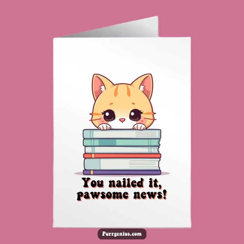 Congrats Free Printable Card: Cat Behind Books Funny Downloadable Celebration