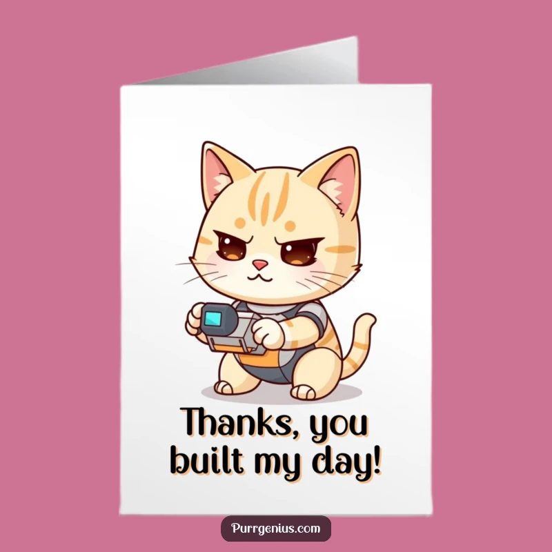Free Printable Kawaii Cat Robot Thank You Card - Funny Downloadable DIY Gift