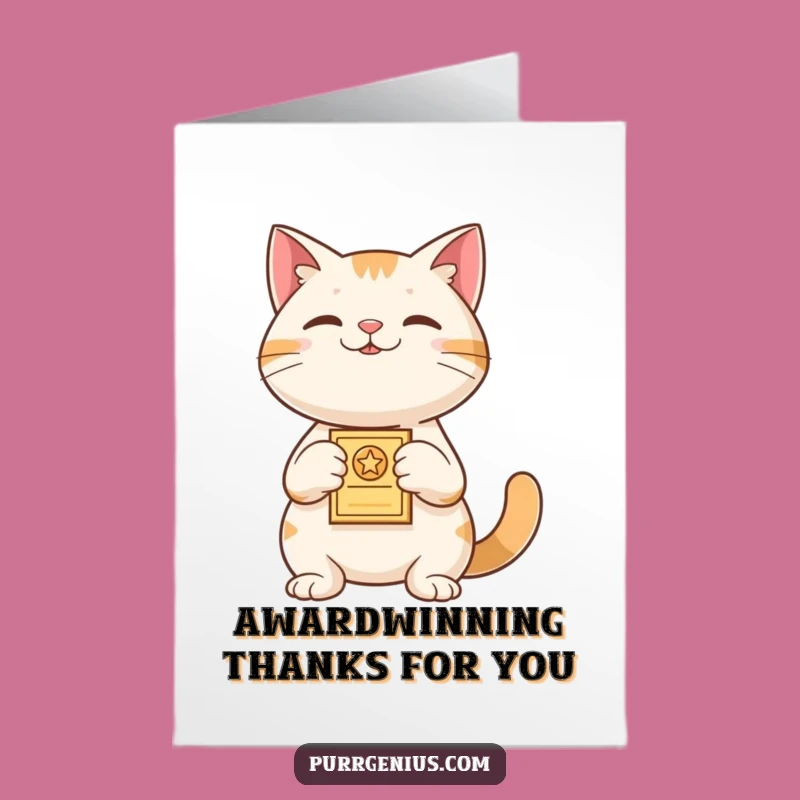 Free Printable Thank You Card: Award-Presenting Cat, Thank You with Funny Downloadable Gift