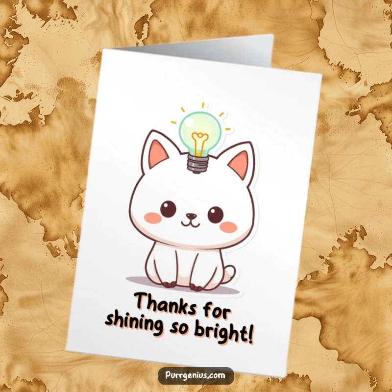 Funny Free Printable Thank You Card: An animal character with a glowing lightbulb overhead, conveying a brilliant thank you.