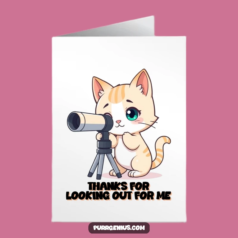 Free Printable Thank You Card: Curious Cat Telescope Funny Downloadable Gift