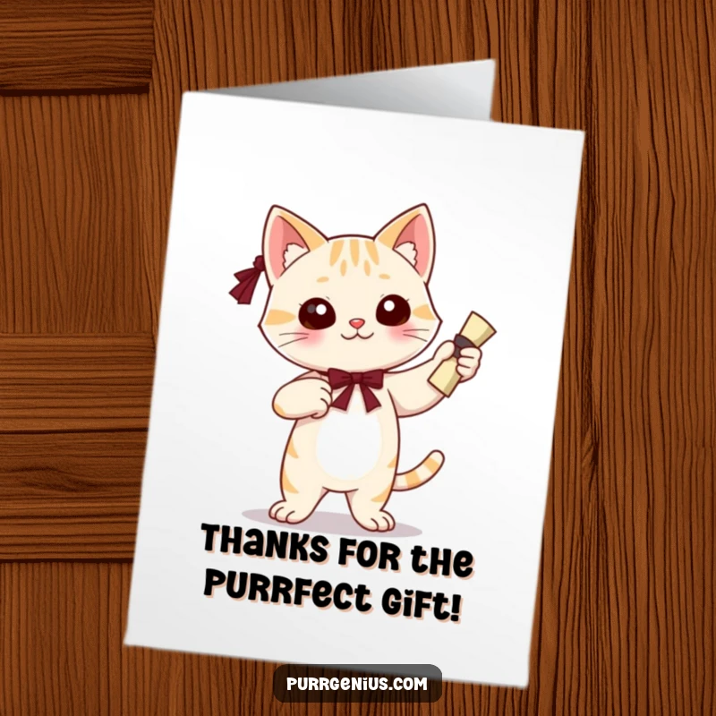 Funny Free Printable Thank You Card featuring a cute cat character proudly holding a diploma, conveying educated gratitude.