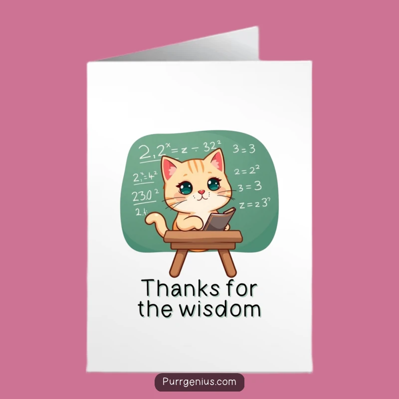 Free Printable Thank You Card: Smart Cat Studying Math Funny Downloadable Gift